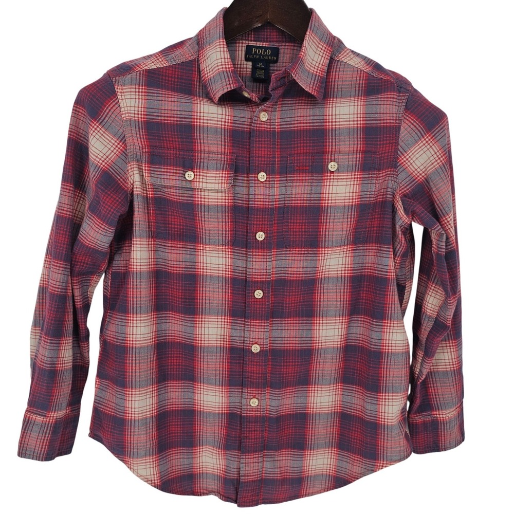 Polo Ralph Lauren Plaid Button Down Shirt Kids Size M 10 12 Boys Long Sleeve